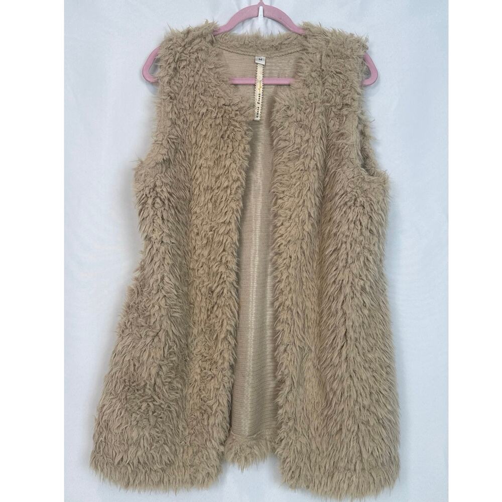 Uncle Frank Shaggy Faux Fur Open Front Vest Womens Size M Tan Boho
